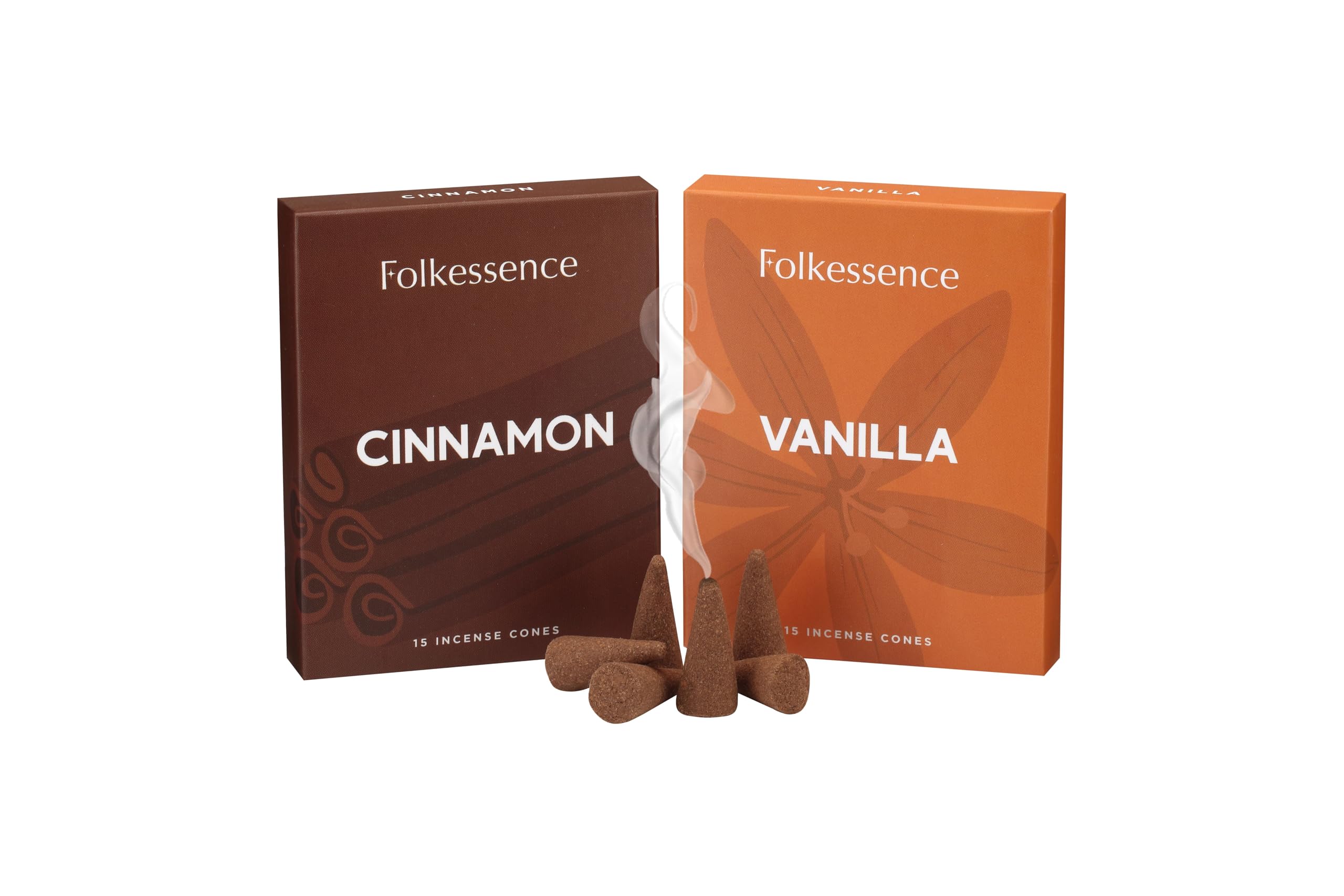 Folkulture Vanilla And Cinnamon Incense Cones (30 Cones) | Set Of 2 Premium Insence Cones For Energy, Healing, Aromatherapy Gifts | No Charcoal, Organic, Non Toxic Vanilla & Cinnamon Scented Inscents-Cones