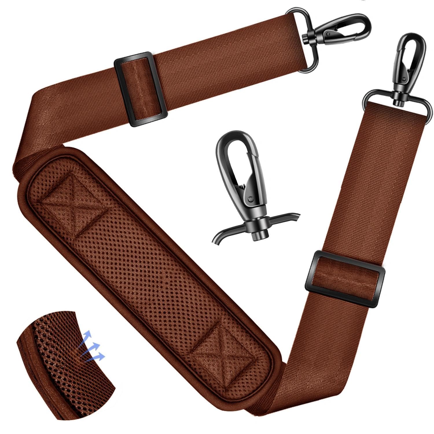 ZINZ Shoulder Strap - 59 Inch Universal Heavy-duty Adjustable Strap with Ultra-thick Fixed Breathable Pad for Laptop, Gym, Camera Bag and More -Brown