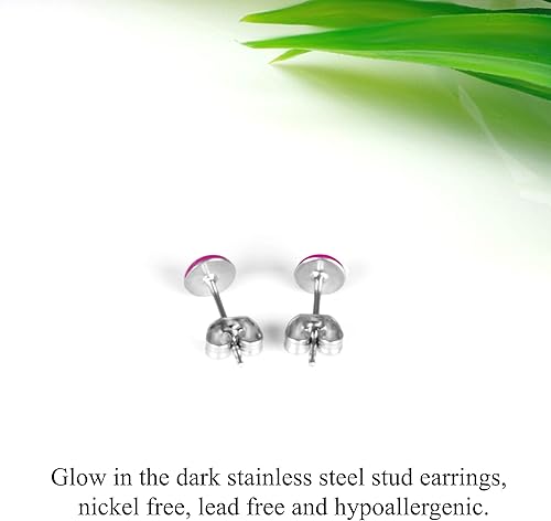 Miniatura 6 de Glow-in-the-Dark 5mm Round Stainless Steel Stud Earrings for Women, Teens & Girls - Hypoallergenic, Flat Back Earrings, Handmade in Italy, Jewelry