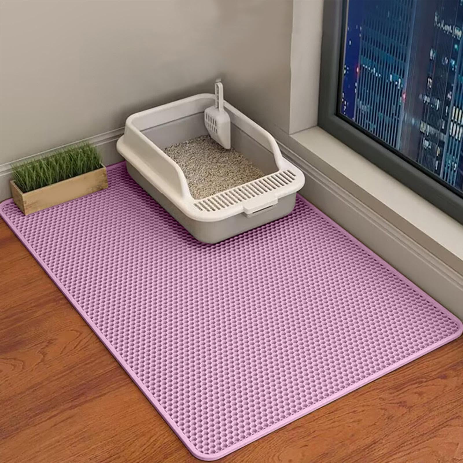 Tapis de litière pour chat | Tapis récupérateur de litière avec design | double couche – Tapis de litière imperméable pour chat pour le sol, tapis récupérateur de litière pour moins de déchets