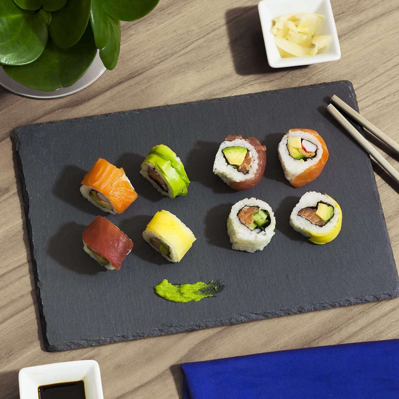 Pack de 6 bandejas de pizarra de 40 x 30 cm, ideal para servir comida de manera elegante, plato para alimentación, degustación, tabla embutidos, plato hostelería, bandeja rústica (40 x 30 cm)