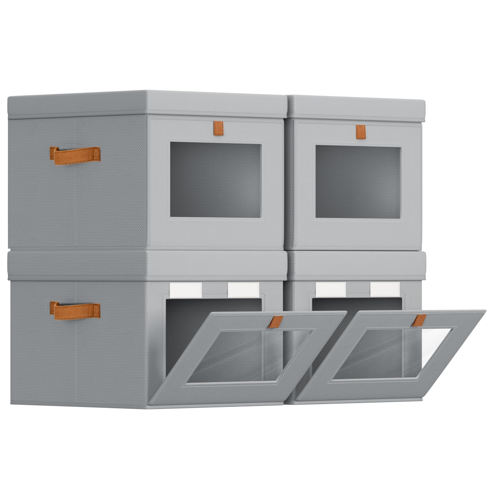Homsorout Fabric Storage Boxes with Lids - 4 Pack Wardrobe Organiser Baskets with Handles, Foldable Side Opening Containers Decroative for Narrow Space, Bedroom, Shelves, Underbed, Light Grey