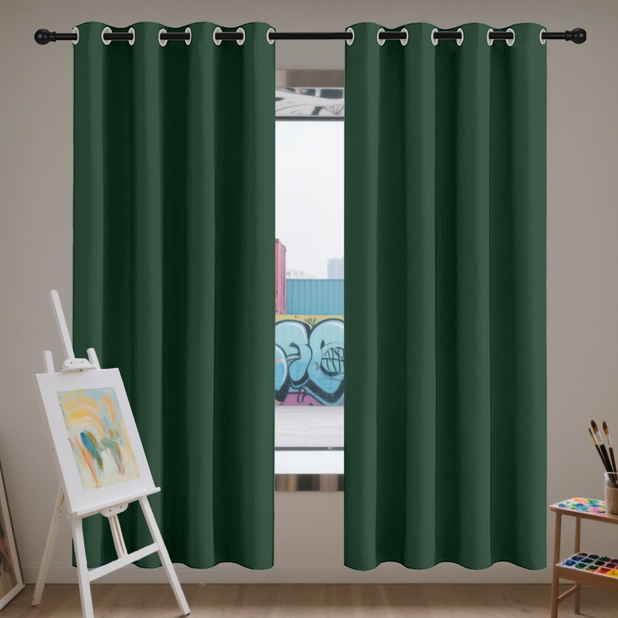 Rideau opaque 234 x 105 cm protection la vie privée vert foncé