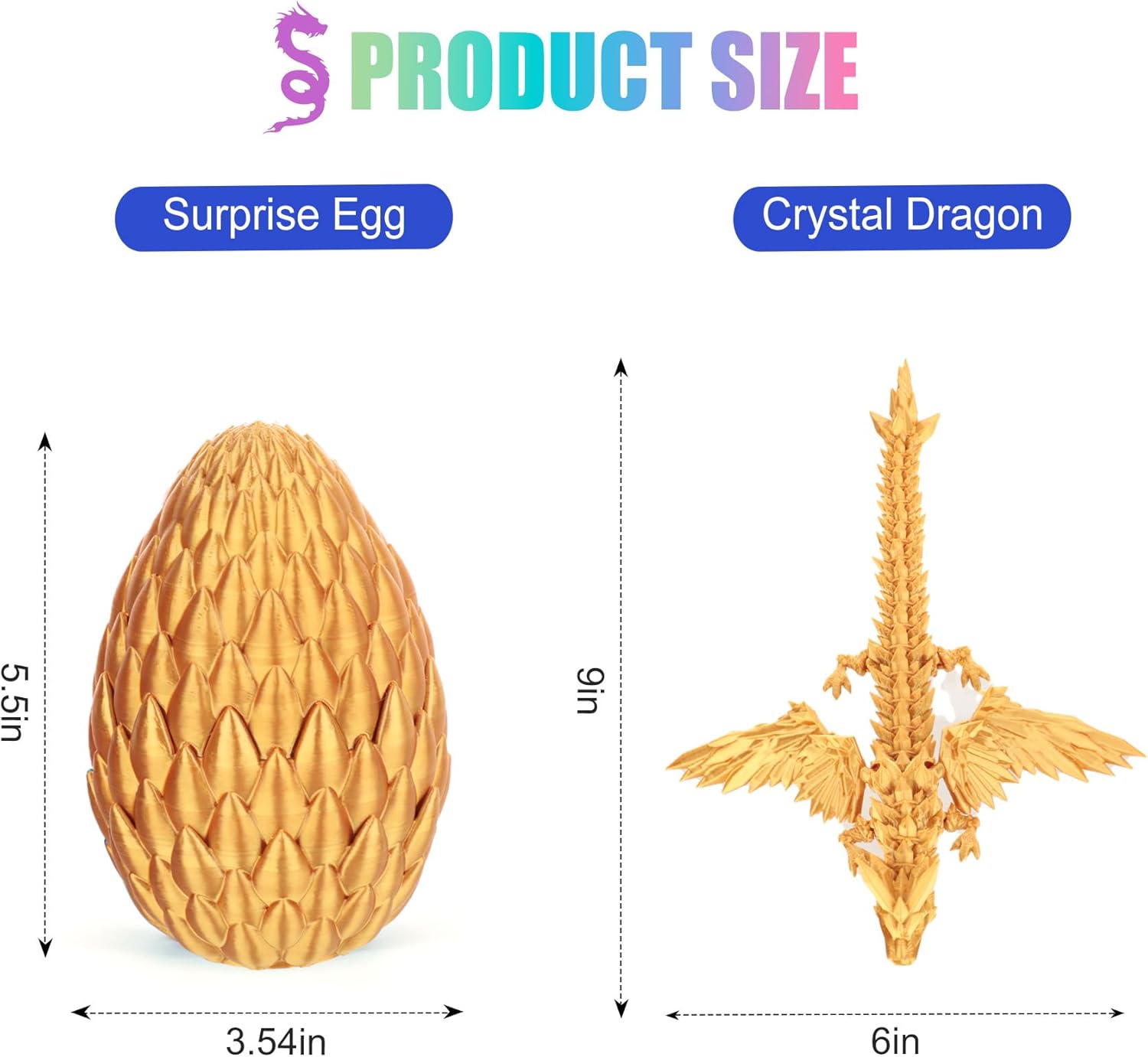 3D Printed Dragon Egg, Executive Desk Toys, Articulated Dragon, Fidget Toys Gifts for Easter Christmas Adults (Gold)