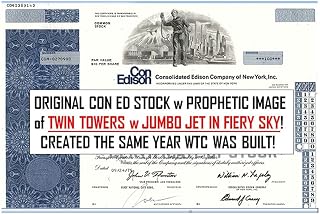 1973 RARE ORIGINAL 1973 CON EDISON STOCK SHOWING TWIN TOWERS w JUMBO JET in FIERY SKY! PROPHETIC! Share Amount May Vary About Uncirculated