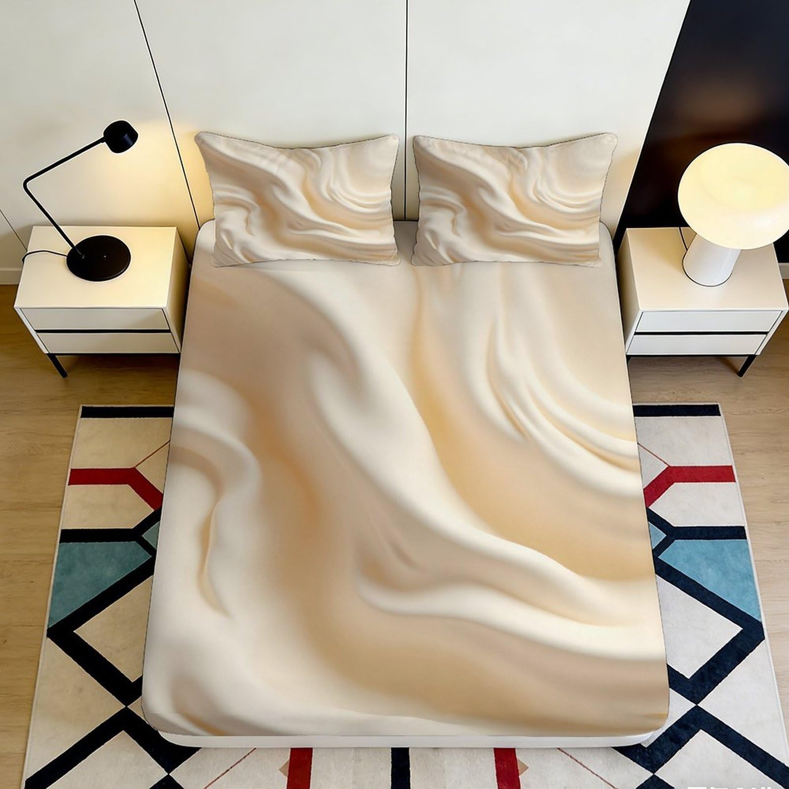 3D Printed Cream Swirl Fitted Sheet Microfiber Deep Pocket Non-Slip Bedroom Bedding Cream Swirl Mattress Fitted Cover Washable 90x200x25cm