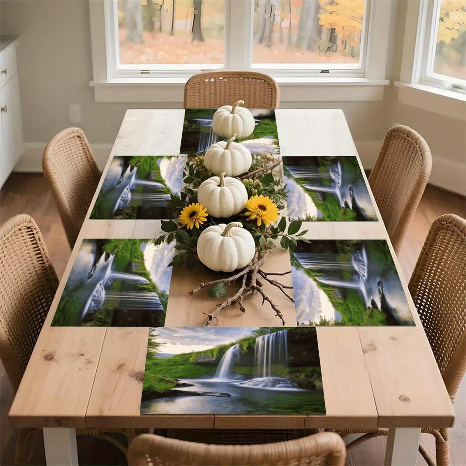 Waterfall Landscape Placemats Heat-Resistant Washable Place Mats Anti Slip Dining Table Place Mats Wipeable Dining Table Mats Kitchen Decoration Placemats 17.7’’×11.8’’