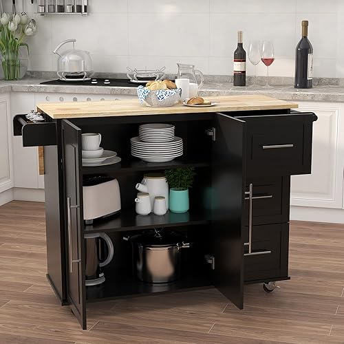 Miniatura 2 de RASOO Kitchen Island - Carrito de cocina con ruedas con almacenamiento estantes abiertos de 4 niveles con hoja caída carrito utilitario con toallero