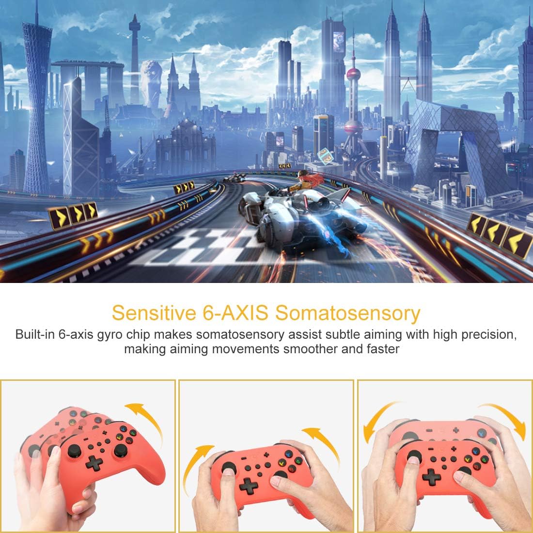 GuliKit Kingkong NS08 Wireless Gamepad demonstrating 6-axis motion sensing