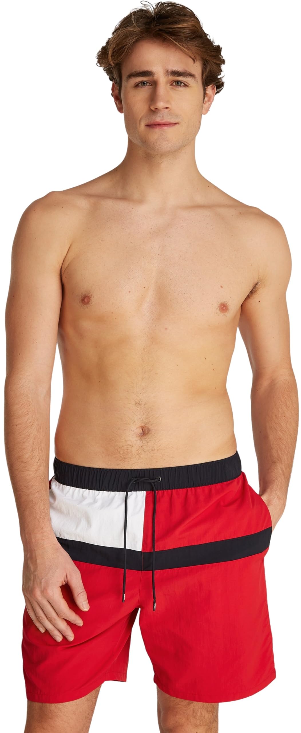 Tommy Hilfiger Men’s Long Drawstring Swim Shorts, Red (Primary Red), S
