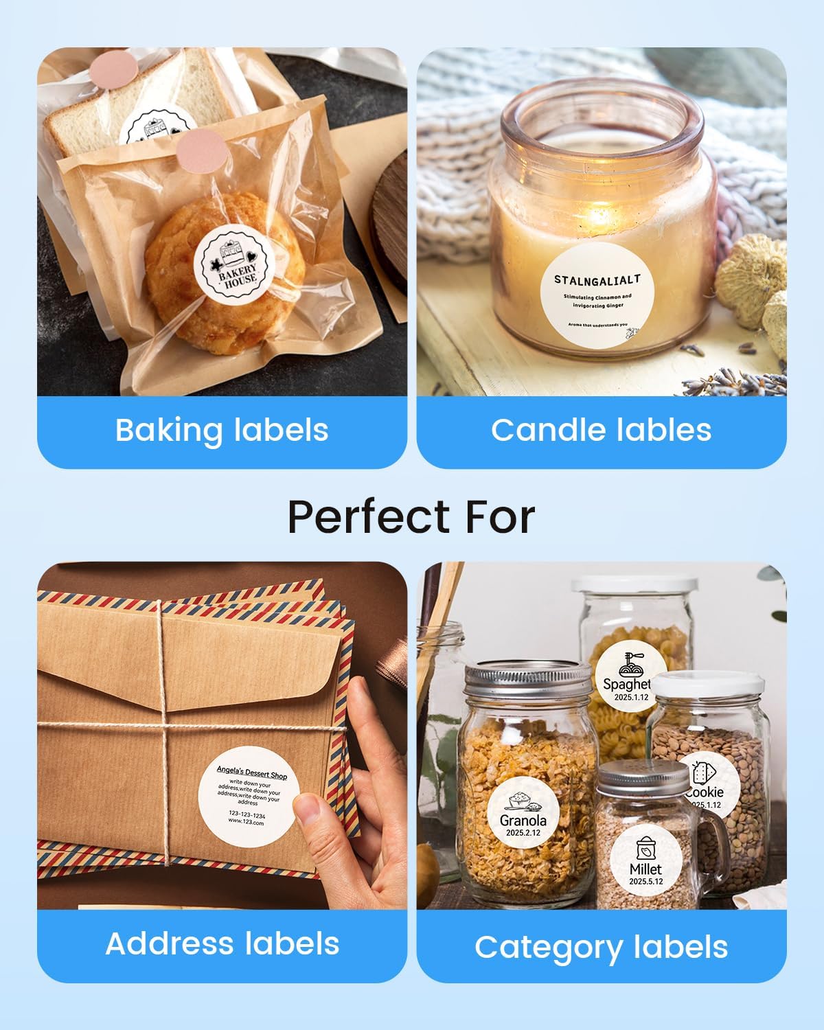 Phomemo Labels M110-840 Pcs 2 Inch (50x50mm) Thermal Labels for M110/M220/M250/M221/M260, Black on White, 140 Labels, for Small Business, Home, Office