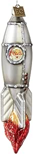 Raz Imports Blown Glass Christmas Ornament, Santa in Retro Space Rocket Launch, 5.75" H, 2019 Eric Cortina Collection