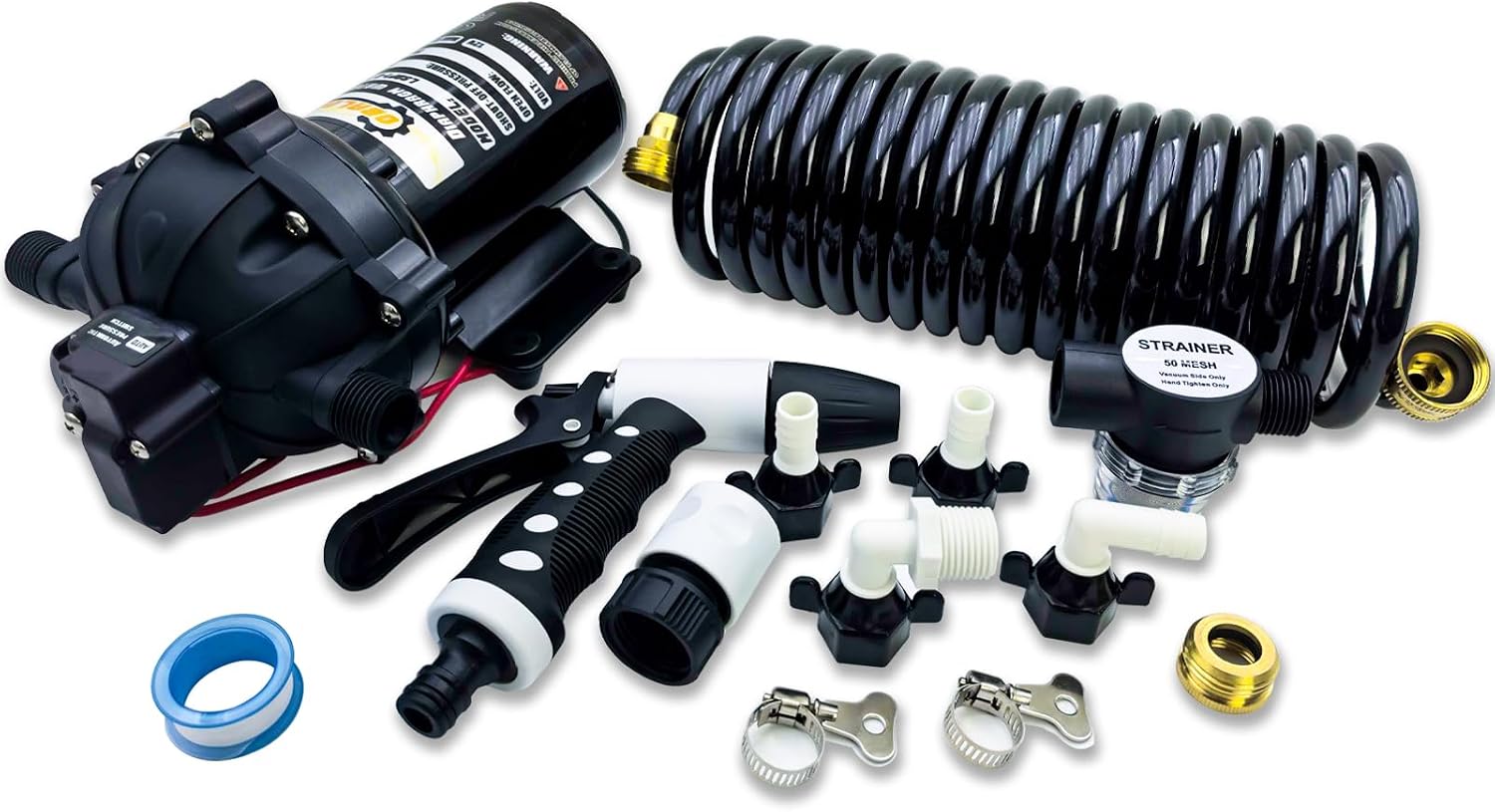 80PSI 7.5 GPM Marine Washdown Pump Kit - 12V Self-Priming Water Pump with Pressure Switch, High-Efficiency RV Fresh Water Pump for Boats, Yachts, Campers & Travel Trailers