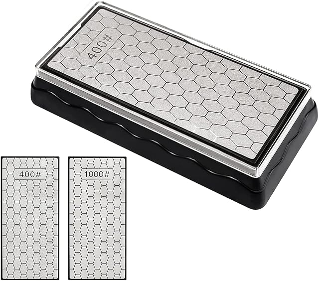 Madotree Diamond Sharpening Stone 400/1000 Grit Double Sided Professional Whetstone Sharpening Kit with Non Slip Base Unit & Clear Cover,for Scissors Knives Outdoor Kitchen Sharpen Tools