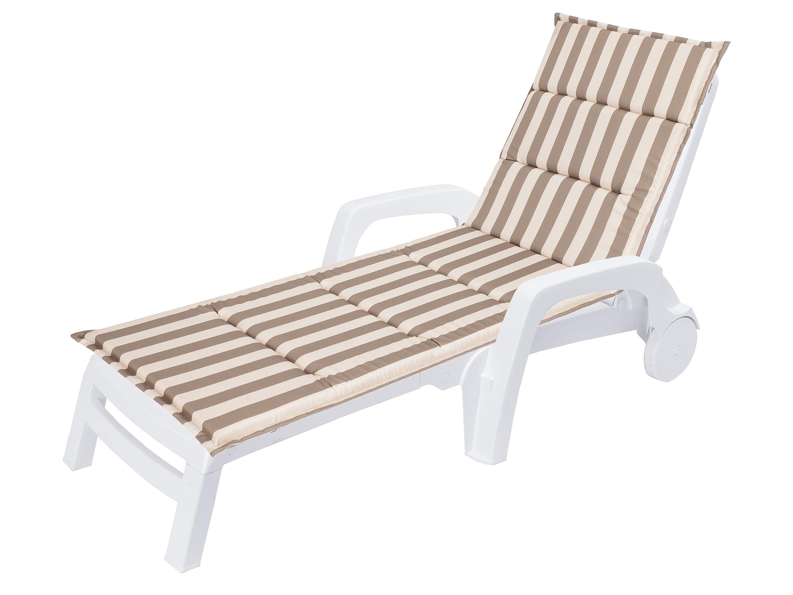 PillowPrim Sitzkissen für Sonnenliege - Stuhlkissen - Für Gartenliege, Terrassen und Balkonliebhaber - Komfort im Freien - Beige mit Streifen, 185x56x4 cm