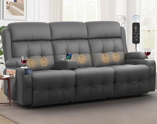 Miniatura 23 de Sofá reclinable, sofá reclinable con masaje de 3 plazas con respaldo abatible, capacidad de peso pesado, sofá cama para RV, sofá reclinable