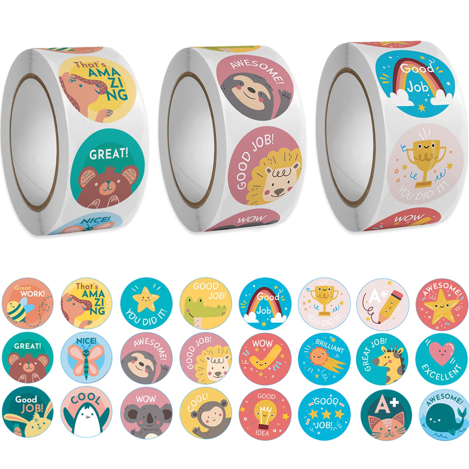 Pack De 500 Pegatinas Motivadoras Para Niños - Con Diseños De Animales, Diámetro 2.5 Cm, Ideal Para Recompensas