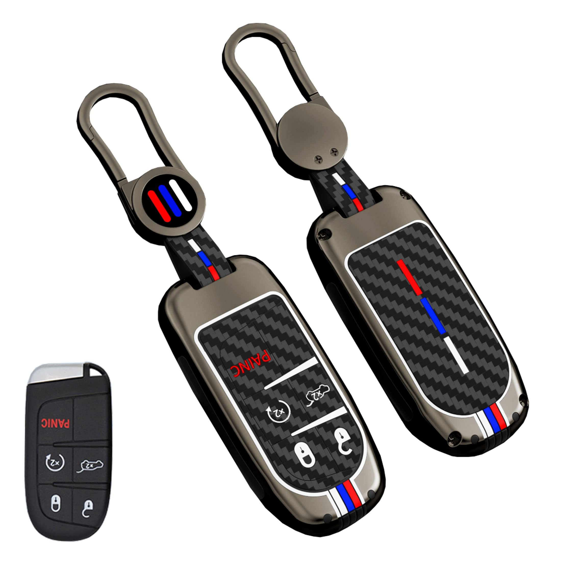 Carbon Fiber for Jeep Key Fob Cover with Keychain Fit for Jeep Grand Cherokee Wrangler Compass Cherokee Renegade Patriot Grand Comander Key Shell Accessories For Jeep A, M