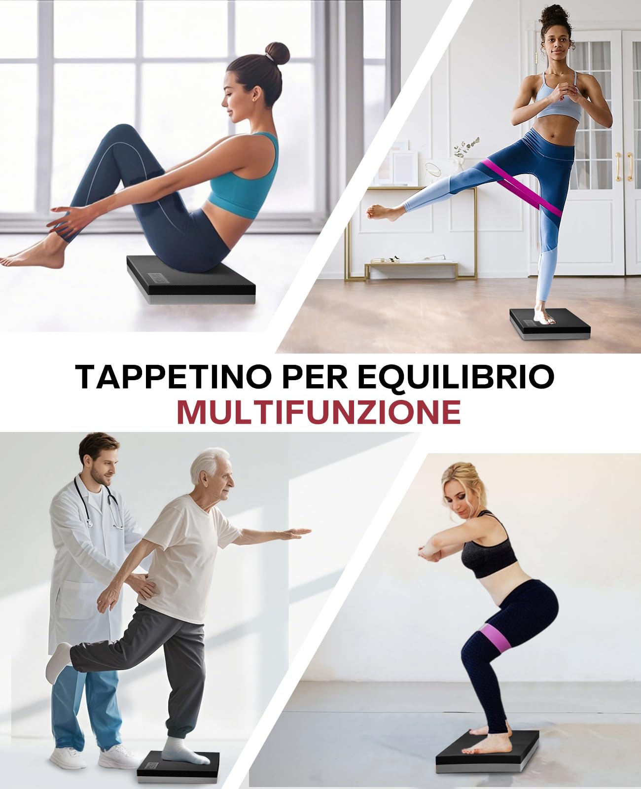 HAPBEAR Cuscino di Equilibrio 40x33 cm – Set 2 Pezzi, Balance Pad Fisioterapia Antiscivolo Spesso 6 cm con Nastro di Resistenza – Cuscino Propriocettivo per Allenamento e Riabilitazione