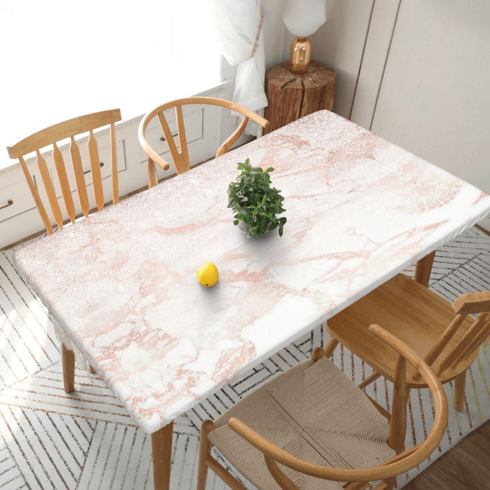 Nappe rectangulaire rose pâle élastique ajustée pour table intérieur extérieur