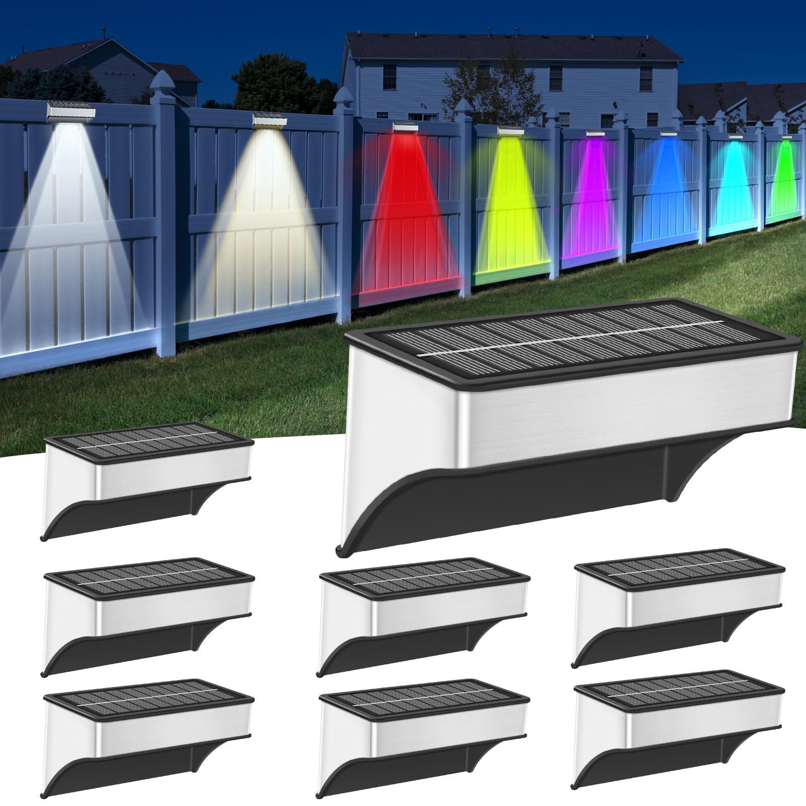 Solar Fence Lights Outdoor 8 Pack, LED Step Lights with 9 Lighting Modes, Aluminum Alloy & IP65 Waterproof, Dusk to Dawn, Solar Powered Wall Lights for Outside, Deck, Steps, Patio, Backyard Decor-image-37
