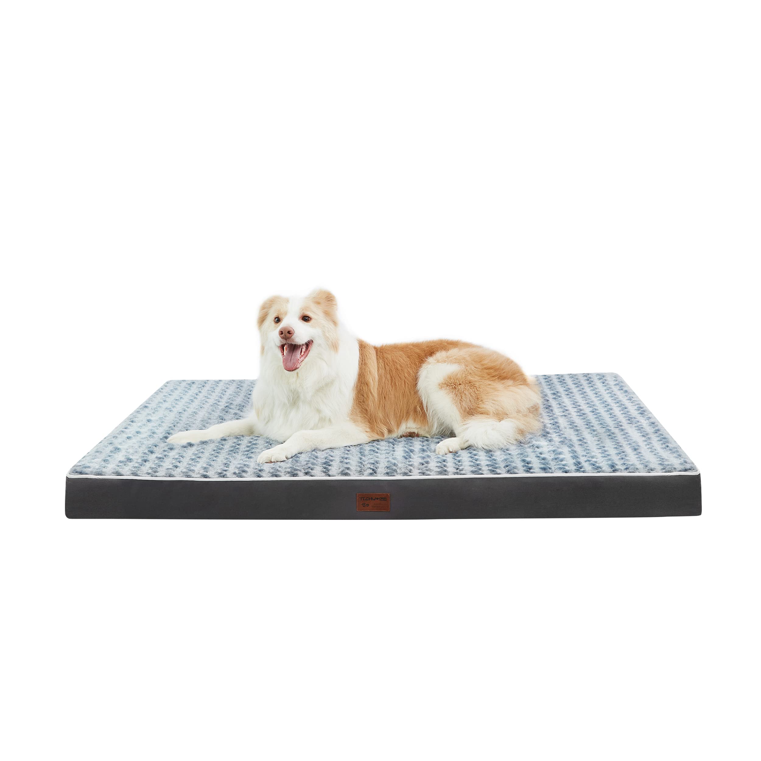 Dog Bed Mats for Large Big Dog - Orthopedic Dog Pet Durable Crate Bed Mattress of Thick Egg Foam Crate, Rose Plush Washable Cover, Waterproof Lining and Non-Slip Bottom(XL(42''x30''x4''), Grey Side)