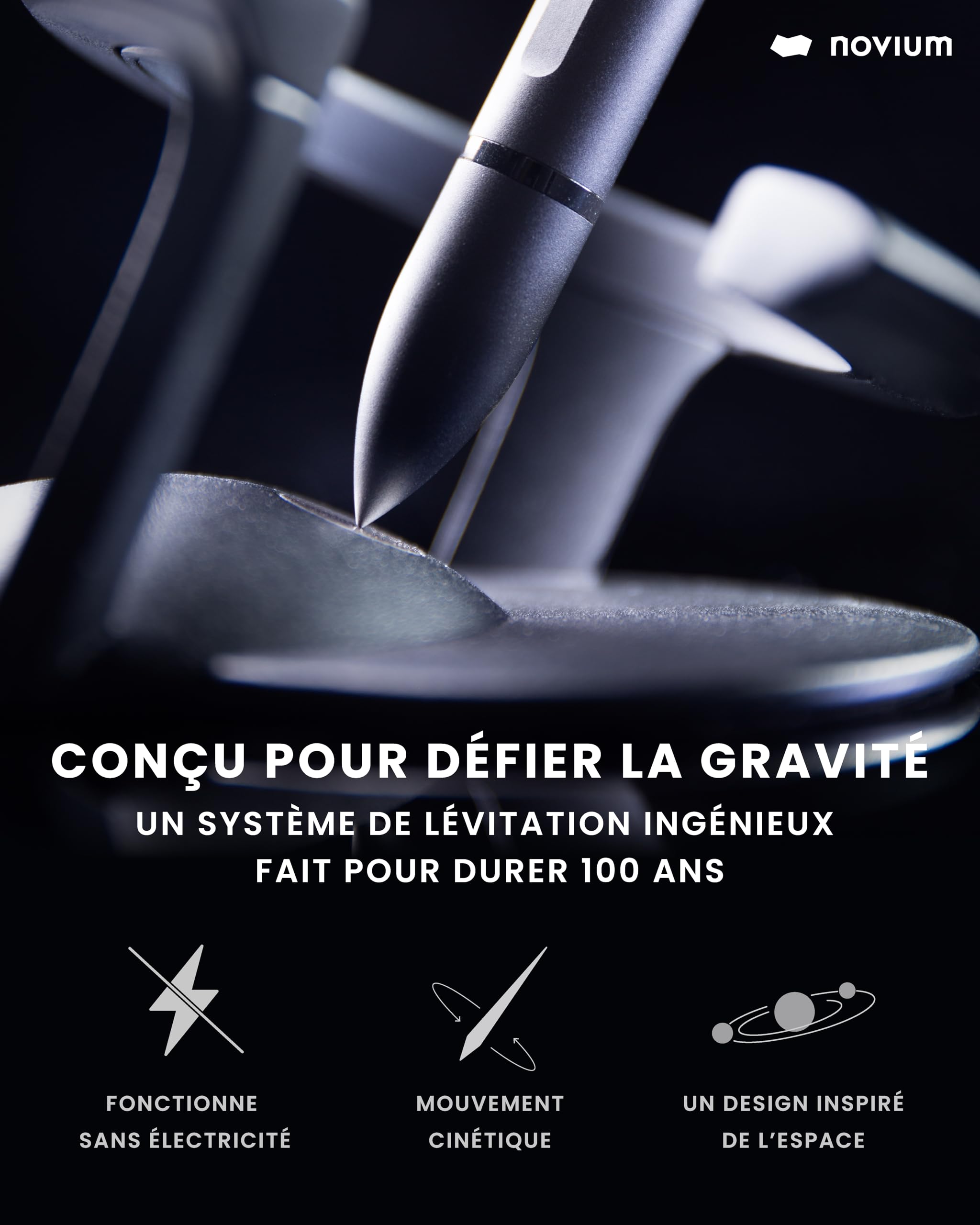 novium Hoverpen Interstellar - Stylo à Lévitation Magnétique, Design Inspiré de l’Espace, Stylo à Bille avec Recharges Schmidt, Idée Cadeau de Luxe, Space Black