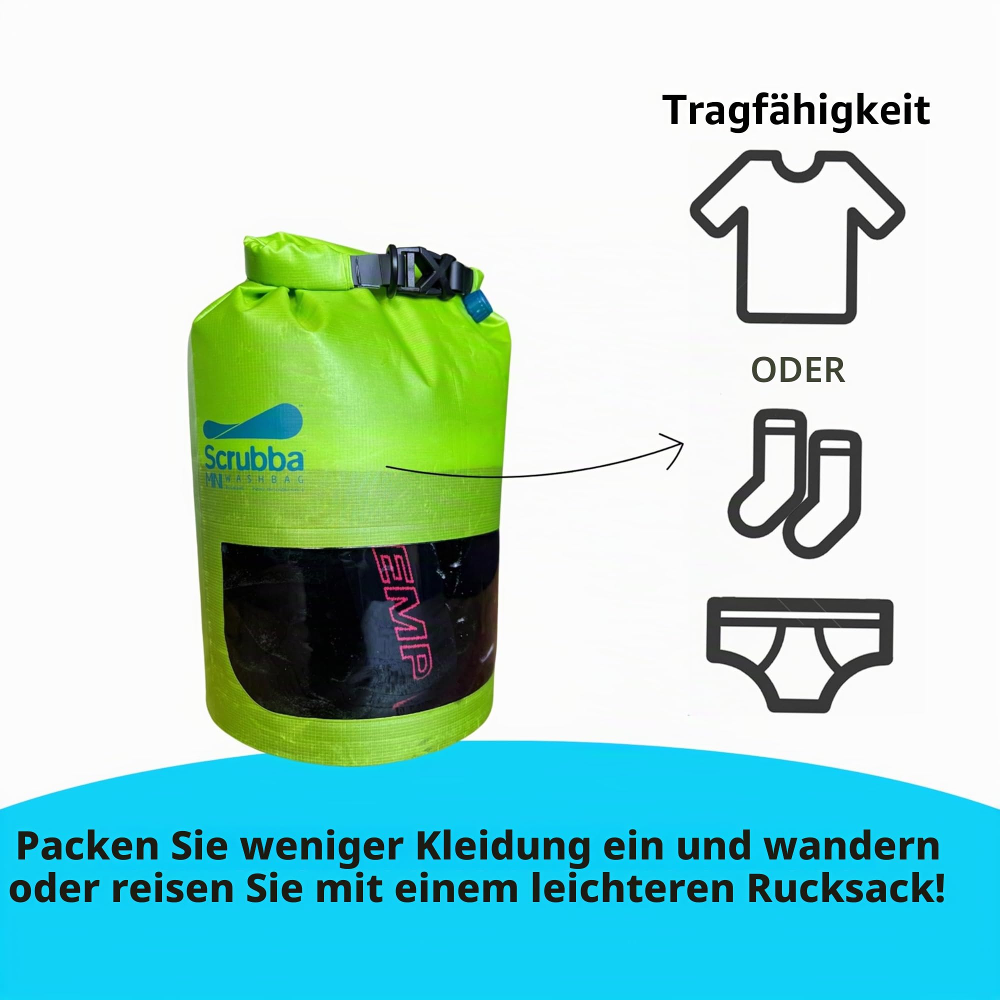 Scrubba MINI Waschbeutel – Ultrakompakte tragbare Waschmaschine – Ideal für Reisen, Camping & Wandern – Ohne Strom, leicht & faltbar – Handwaschbeutel für unterwegs – Für kleine Wäsche – 70g