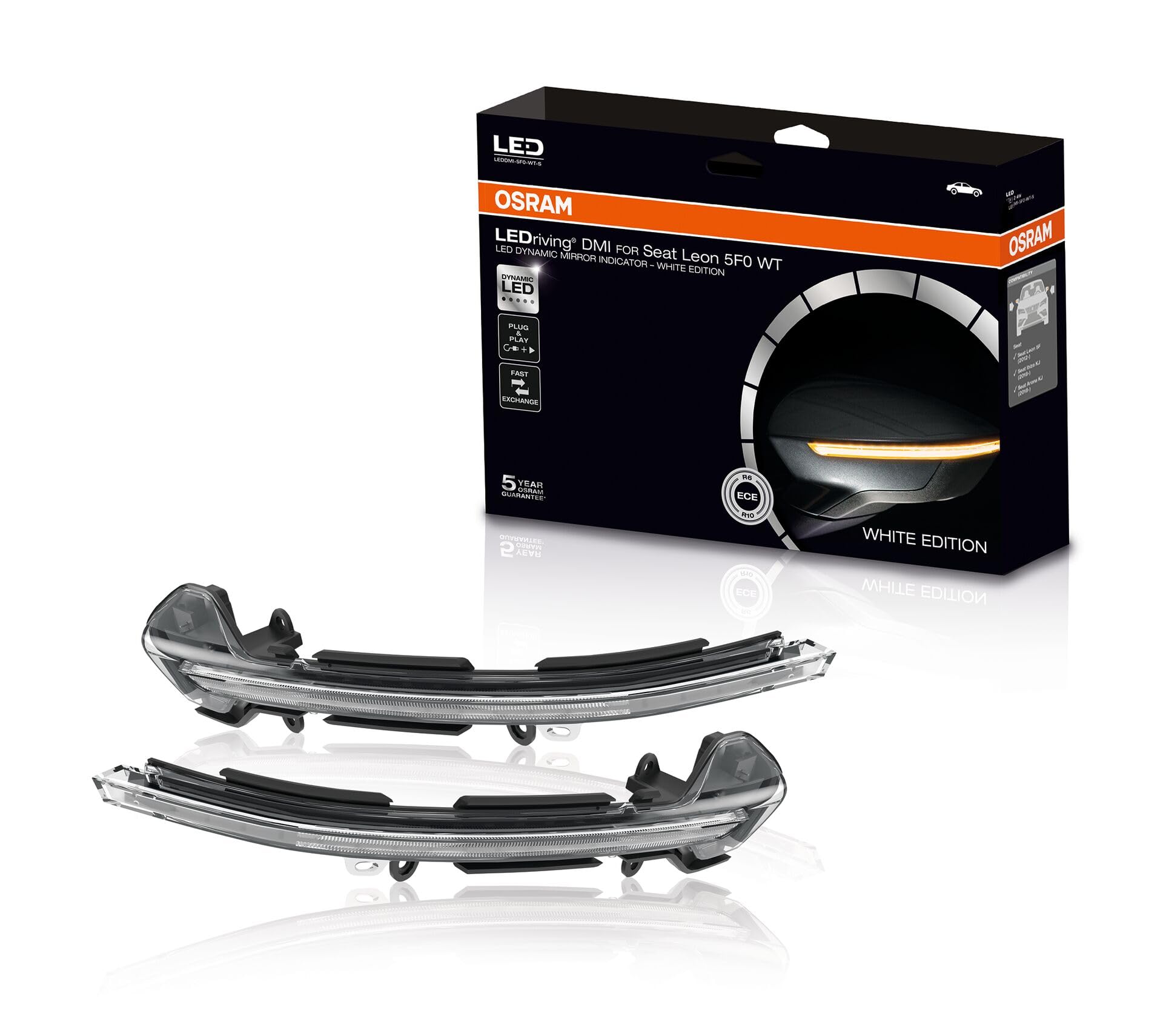 OSRAM LEDDMI 8V0 WT S LEDriving Dynamic LED Mirror Indicator for Seat Leon 5F-White Edition, Set of 2