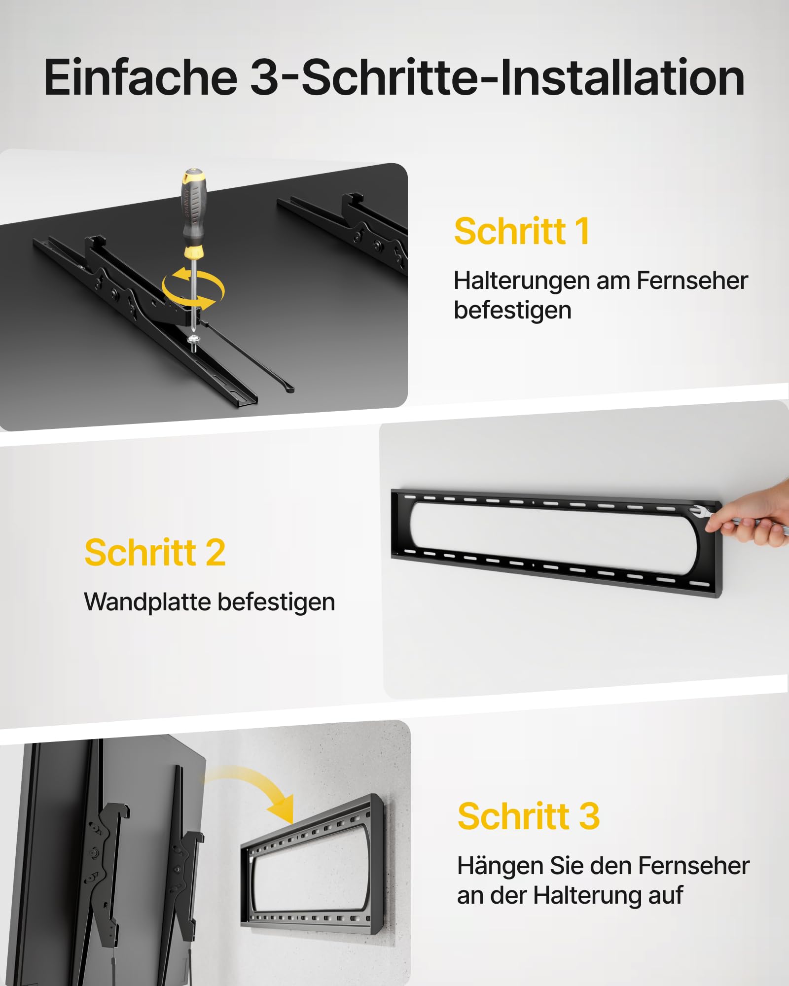 monTEK Soporte de pared inclinable para TV de 60 a 120 pulgadas hasta 136 kg, máx. VESA 900 x 600 | VESA 50x50 hasta VESA 900x600 - Soporte de pared universal para televisores (80 mm, capacidad de alto rendimiento)