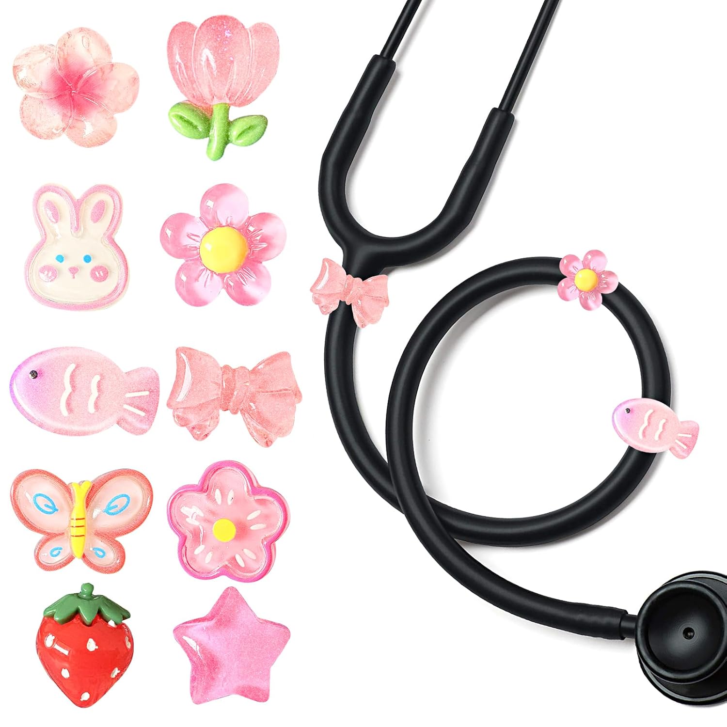 10 Pcs Stethoscope Charms, Stethoscope Accessories for Nurse Stethoscope Unique Id Tag, Compatible for 3M Littmann MDF, Gifts for Nurses, Doctors PEDS Vet Medical Workers (Floral)