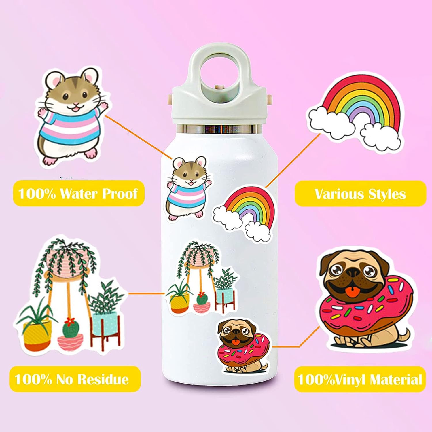 DothRayan Art Stickers for Kids Teens Adults, 100 Pcs Cute Aesthetic Vinyl Waterproof Stickers for Water Bottle, Laptop, Phone
