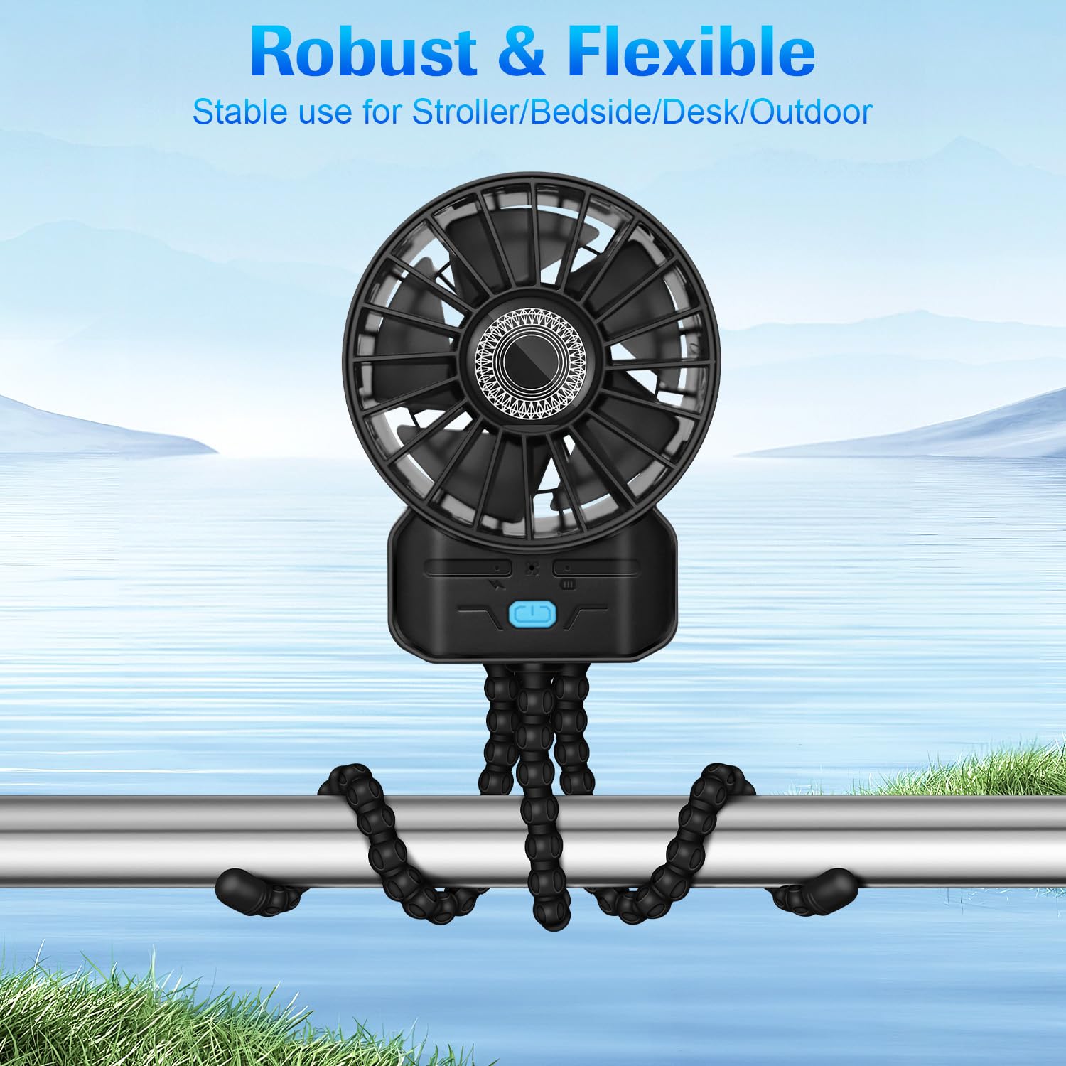 Ventilateur Poussette Bebe, Mini Ventilateur Portable USB C avec Trépied Pince, 4 Vitesses, Robust und Flexibel, 2000mAh, pour Siège Voiture, Lit bébé et Berceau, Puissant et Silencieux