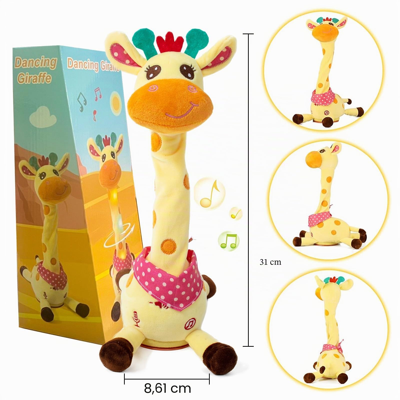 seOSTO Jirafa Bailarín, Peluche Musical Parlanchín Que Baila y Repite tu Voz, Volumen Ajustable, Juguete para Bebés Regalo para Niños (Jirafa Bailarin)