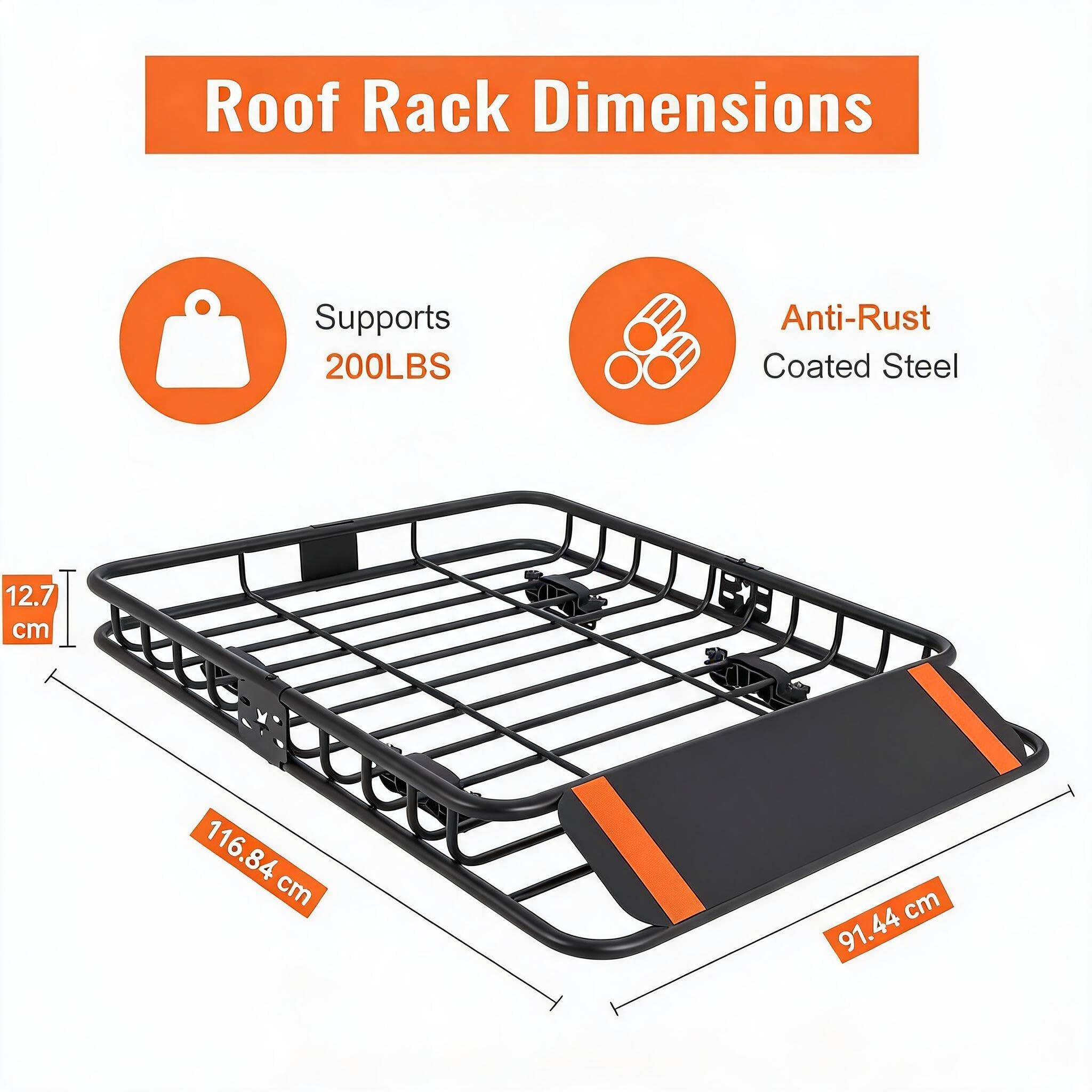 Garvee 117x91cm Heavy, Duty Roof Rack with 200Lb, apacity, Rooftop, Argo | arrier Basket with Extension, Durable Steel, onstruction, Suitable for, ars and SUVs, Travel and, amping