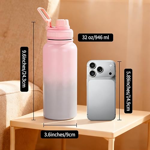 Miniatura 2 de Botella de agua aislada para botella de agua, taza de acero inoxidable de 32 onzas con color gradual, a prueba de fugas, asa de transporte, 12 horas