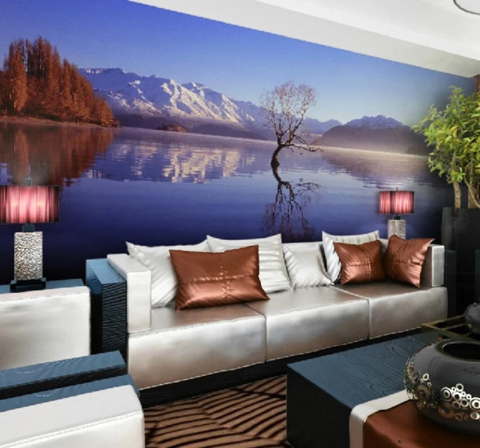 Wallpaper-3D-Xlm 250Cm×170Cm(B×H) Beautiful Mountains Lakes Trees Scenery 3D Wallpaper Easy Install Feature Office Living Room Sofa Bedroom Tv Background Wall Decoration-250Cm×170Cm