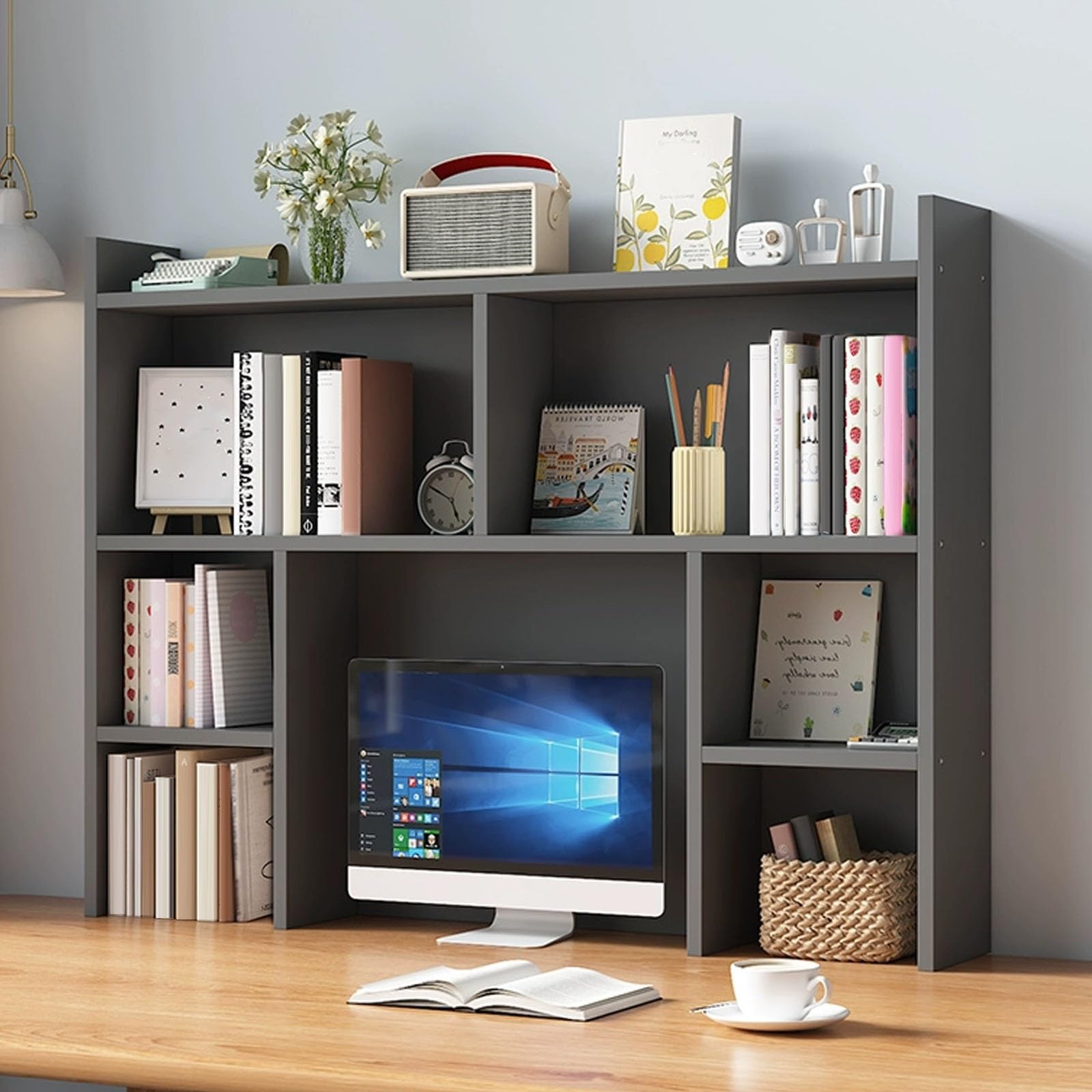CWCQGH Dorm Room Desk Organizer - Teacher's Computer Table with Cubbies, Home Office Storage Solution, Stylish Bedroom Desk Shelf for Maximum Space Efficiency,Gay-120cm/47.2in