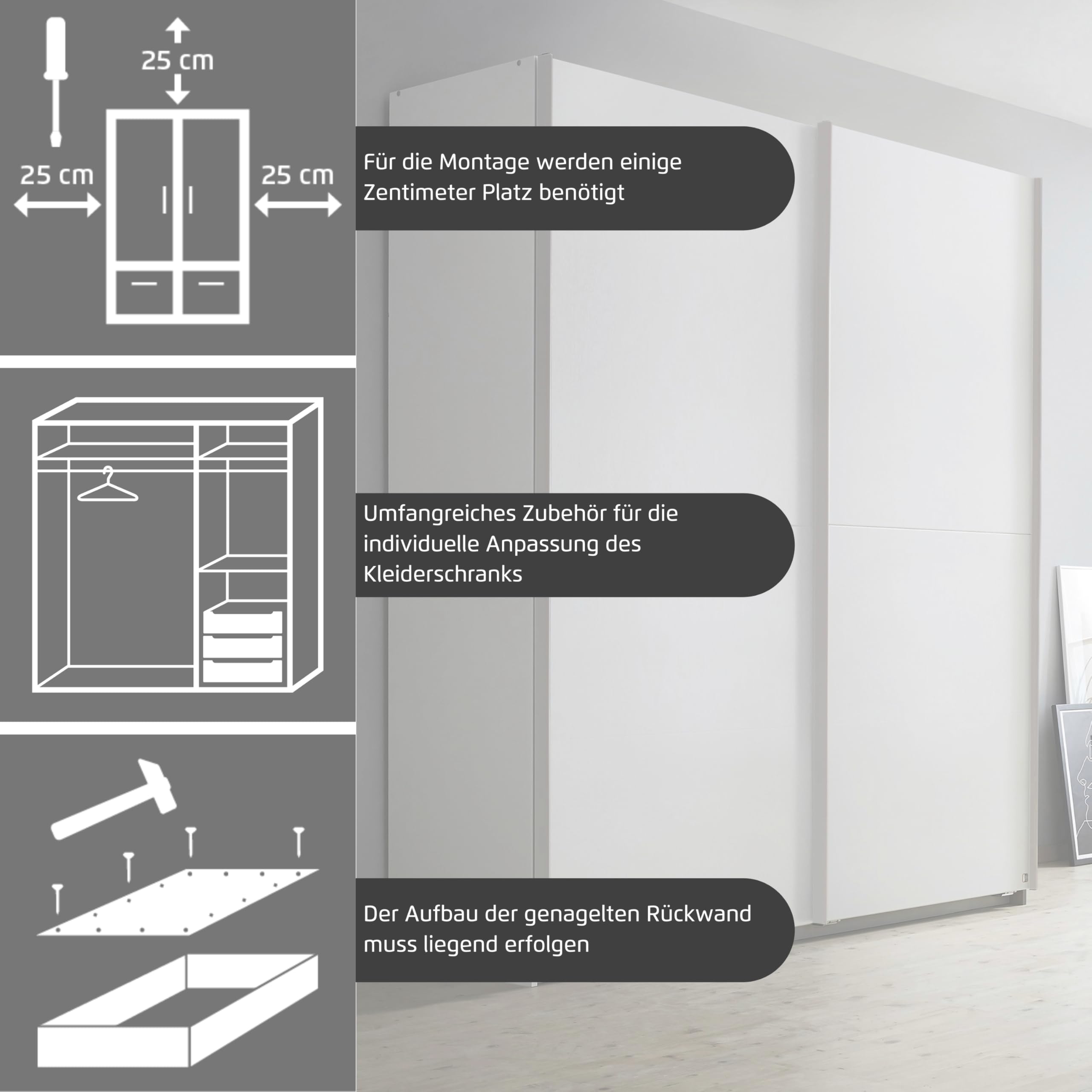 Rauch Möbel Saturn, Schwebetürenschrank, Weiß/Eiche Artisan, Breite 175 cm | Kleiderschrank mit Schiebetüren, 2-türig, mit 2 zusätzlichen Einlegeböden, für Schlafzimmer, Kinderzimmer, Jugendzimmer, Flur