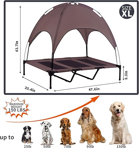 Miniatura 4 de Cama elevada para perros para exteriores con toldo, cubierta extraíble elevada, camas refrescantes para perros con sombra de agua, tienda de campaña