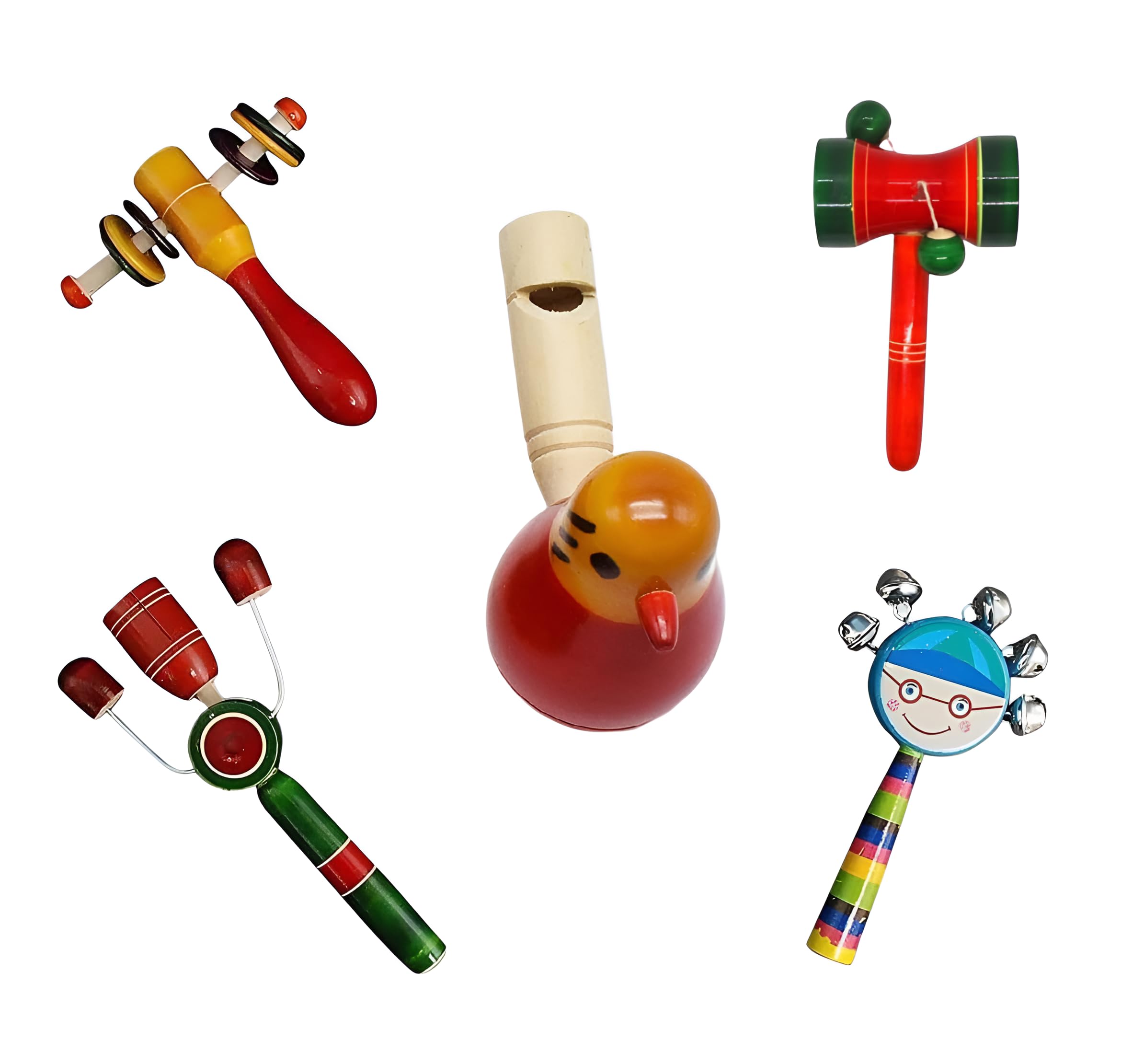 Channapatna Toys Set of 5 Wooden Rattles & Bird Whistle Toys for Babies & Infants | Multicolor | Discover Sounds & Develop Sensory Skills | Non-Toxic (B0BK6D5C8P) Amazon Price History, Amazon Price Tracker