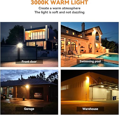 Miniatura 8 de LANGY Farolas solares para exteriores, color blanco cálido, luces de estacionamiento comercial, chips LED amarillos, luz de calle solar de 3000 K