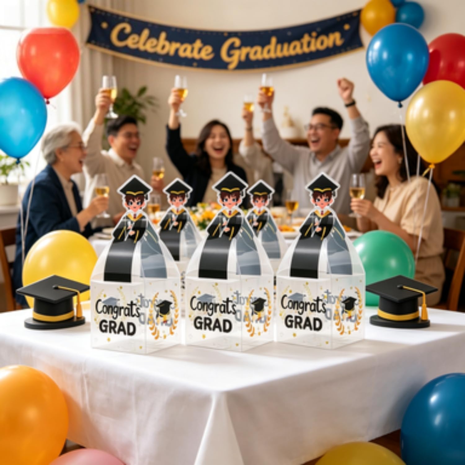 Hotcinab Ukończenie szkoły dekoracyjne pudełko na słodycze z napisem Congrats Grad pudełko na cukierki zakończenie szkoły, pudełko na prezent, czarne #1, 30 sztuk