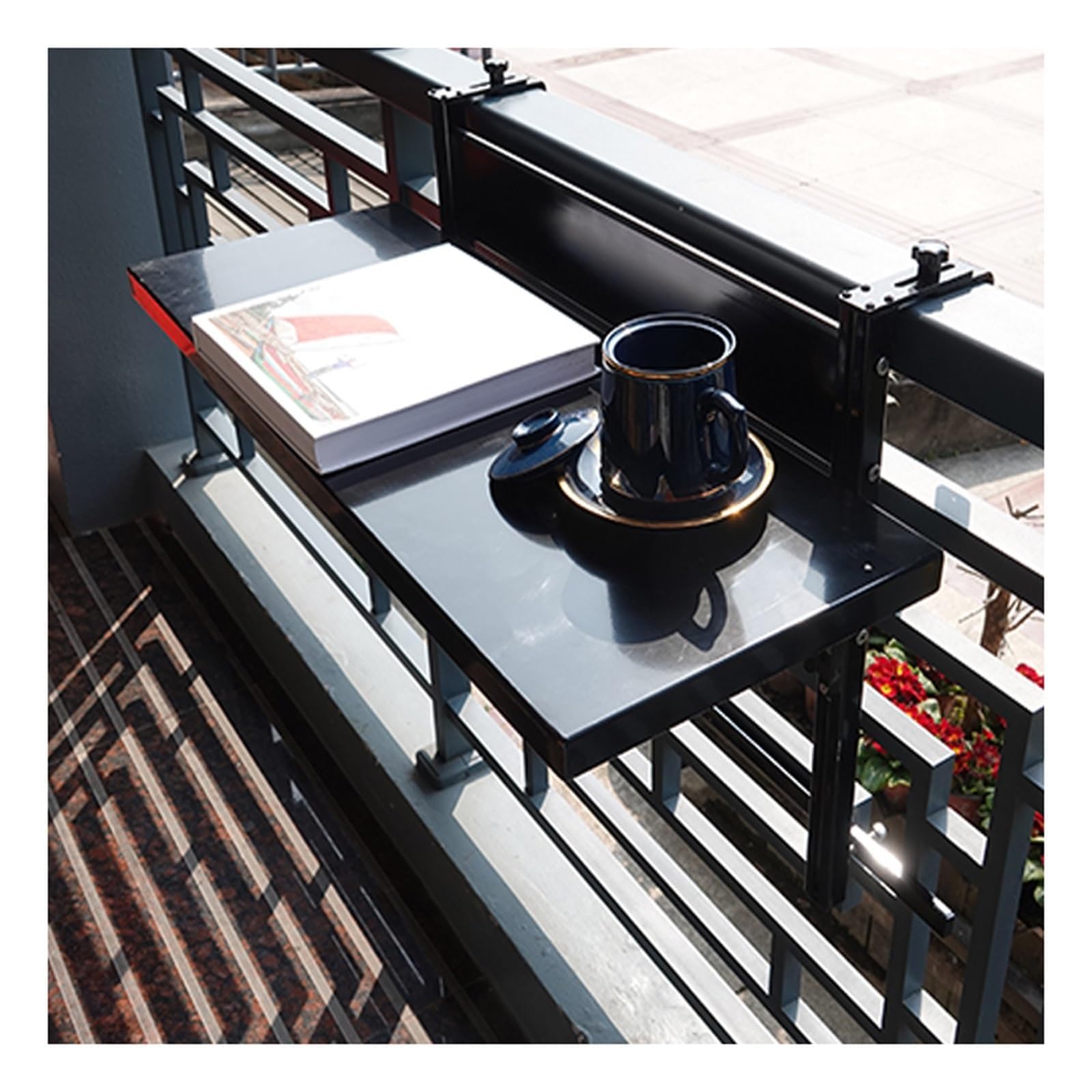 Mesa Plegable y Regulable en Altura para balcón, terraza y jardín (Ajustable en 3 direcciones, Ahorra Espacio, Resistente a la Intemperie) (Negra, 60 x 30 cm / 23,6 x 11,8 Pulgadas)