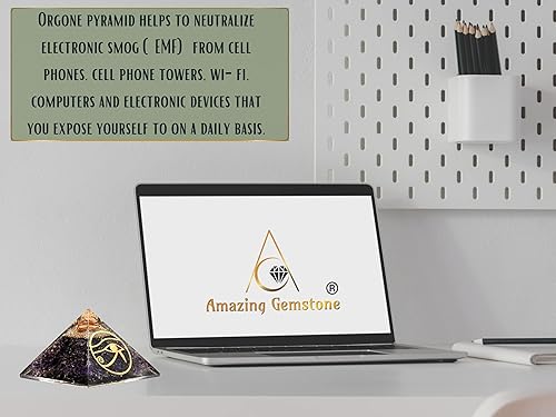 Miniatura 6 de Amazing Gemstone Pirámide de orgón grande Cristal de pirámide de amatista Ojo de pirámide de orgonita Ra Pirámides de órganos Curación de energía