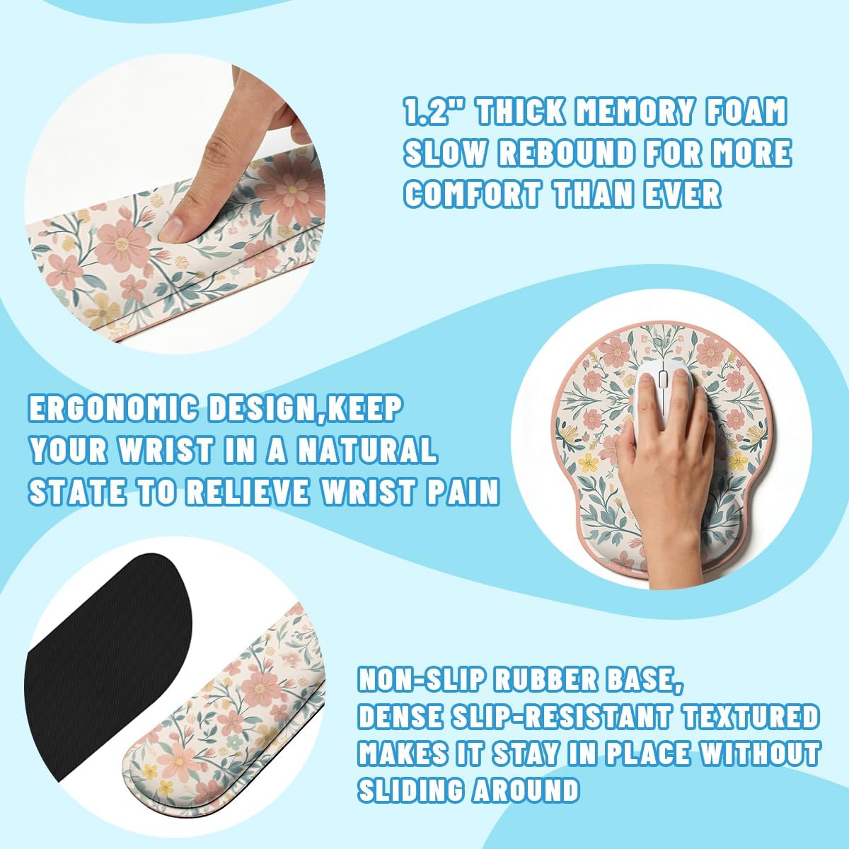 Boho Mandala Desk Mat Set Retro Floral Art Large Mouse Pad with Wrist Rest 4in1 Desk Mat for Desktop Ergonomic Keyboard Wrist Support Anti-Slip Computer Ergonomic Mouse Pad Home Office Gaming image 3