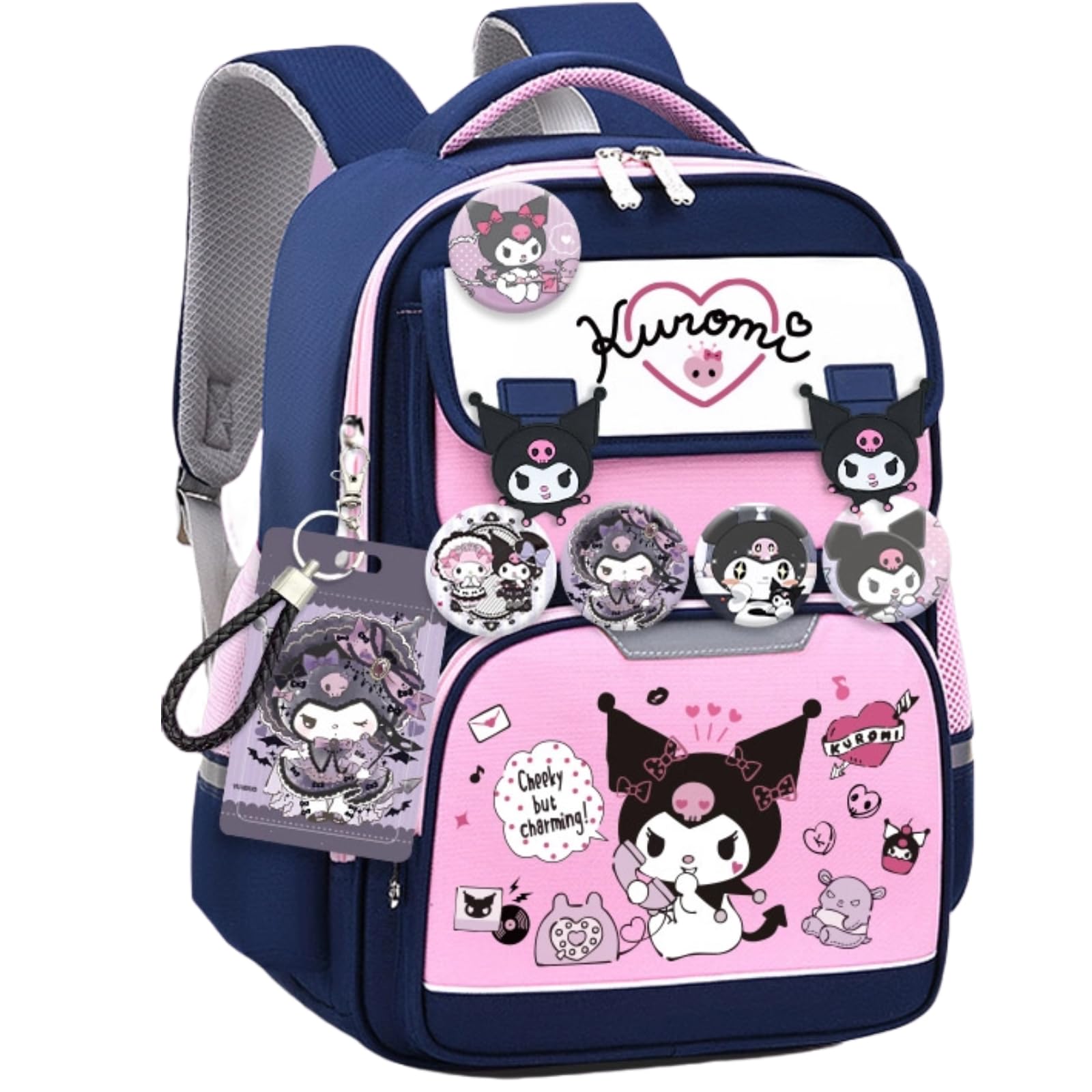 Vivixilan Kawaii Backpack with 18Pcs Accessories Anime Cartoon Anti-Theft Travel Aesthetic New Semester Gifts Bag with Cute Pins