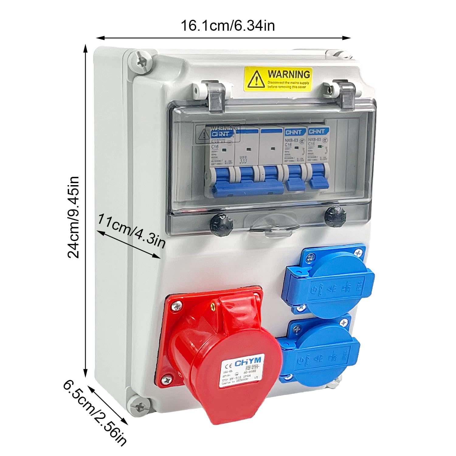 Distribuidor de Corriente 220V/16A para Obras, Enchufe de Pared Combinado, Tablero Eléctrico Resistente a la Intemperie