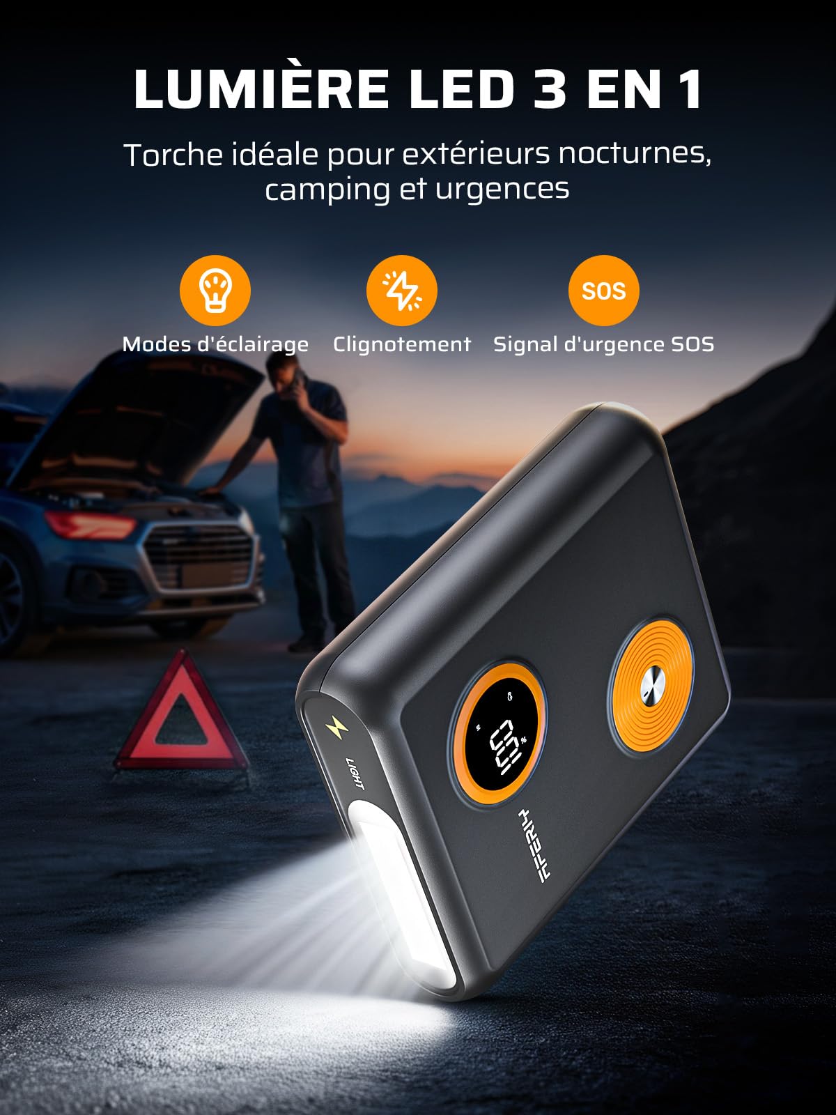 AFERIY Booster Batterie Voiture 2000A, Démarreur de Batterie Sodium-ION Ultra-Sécurité -40℃~80℃, Powerbank 27500mAh PD60W Charge Rapide, 12V pour Essence 6.0L / Diesel 3.0L
