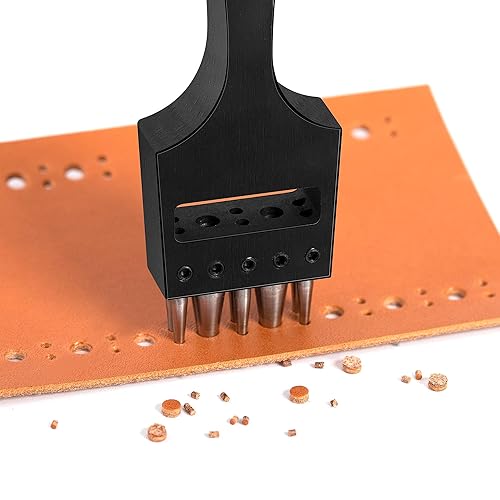 Miniatura 4 de WUTA Brogue Style - Perforadora de cuero con 5 agujeros perforada a mano perforada a mano herramientas de perforación corte de agujero para zapatos